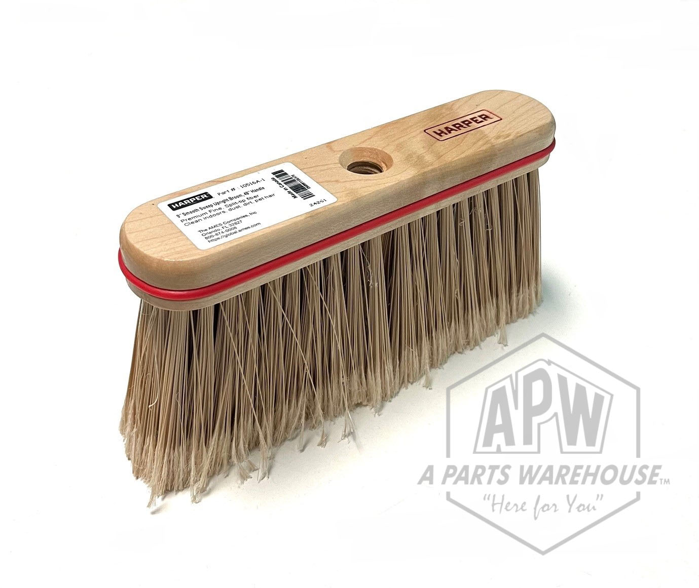 9" Hardwood Push Broom - Fine Bristle, 90° 