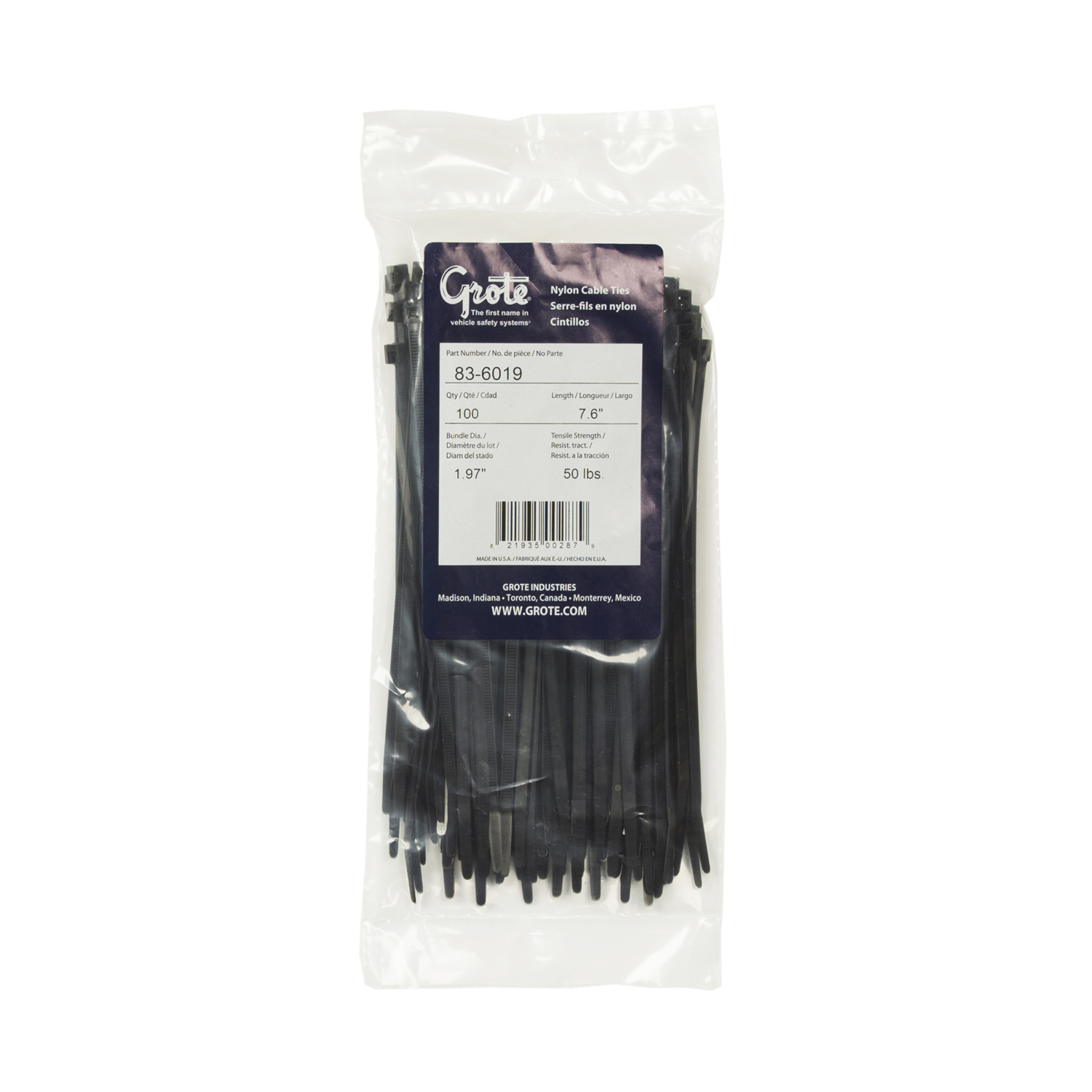 Nylon Cable Ties Standard Duty, 8" Length, 100 Pack