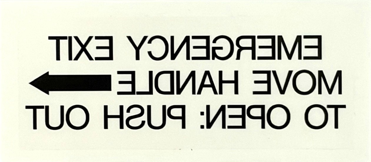 Emergency Exit Move Handle To Open: Push Out RIGHT ARROW, FA