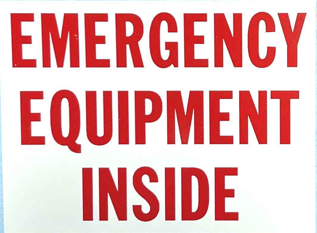 Emergency Equipment Inside- Red on White 