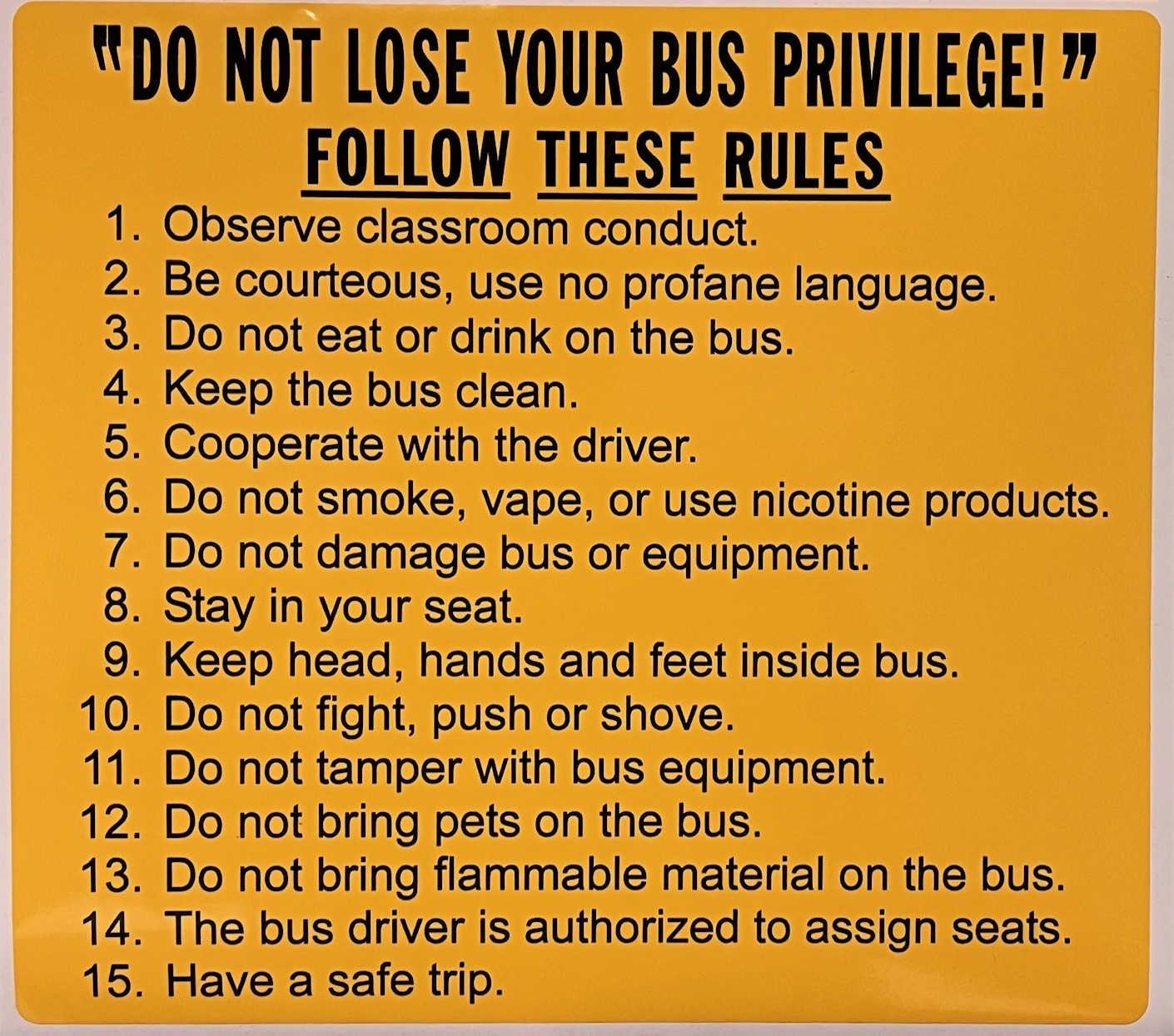 Bus Rules - Numbers 1-15, 8.5" x 9.5"