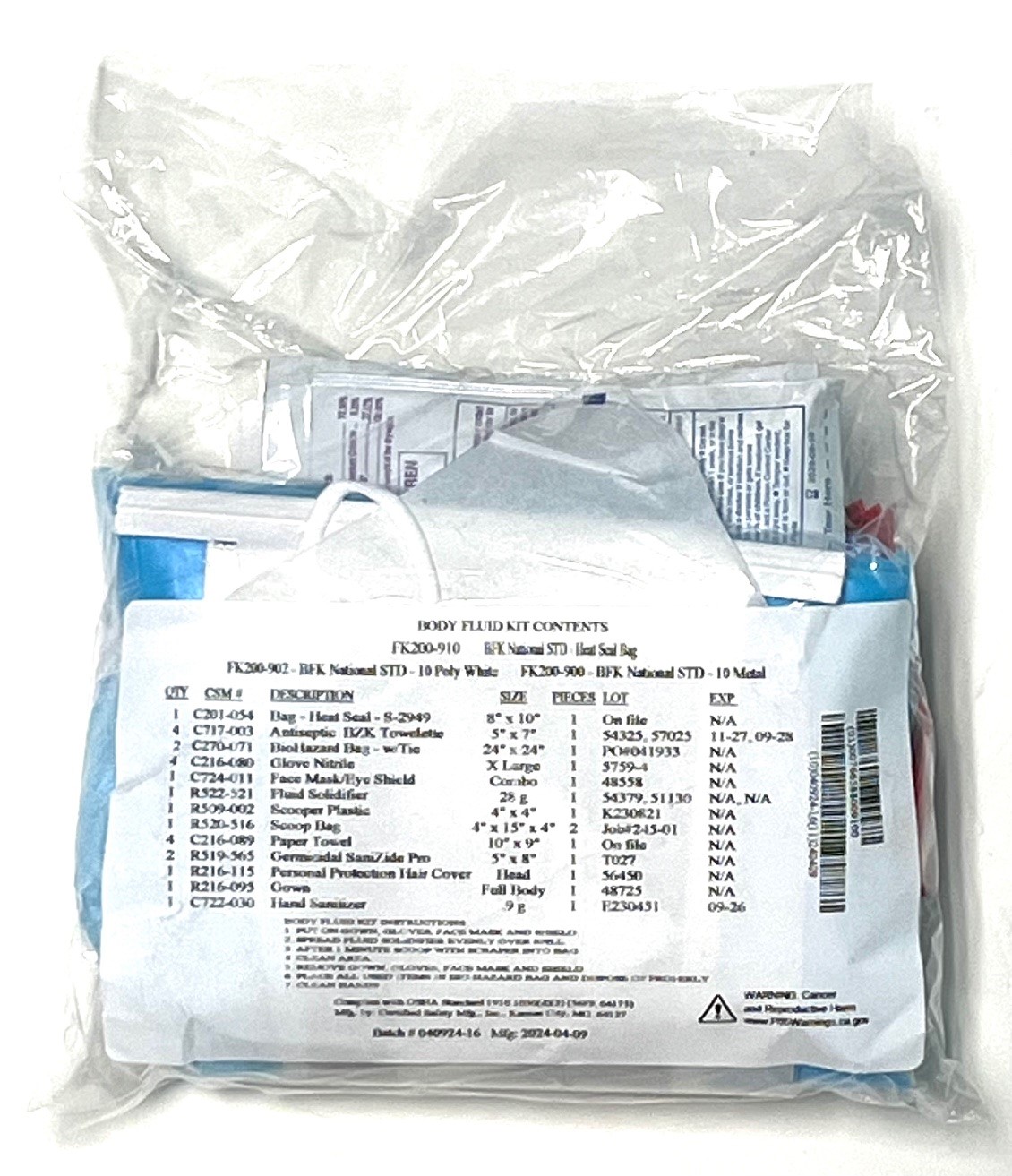 National Standard Body Fluid Kit, REFILL 
